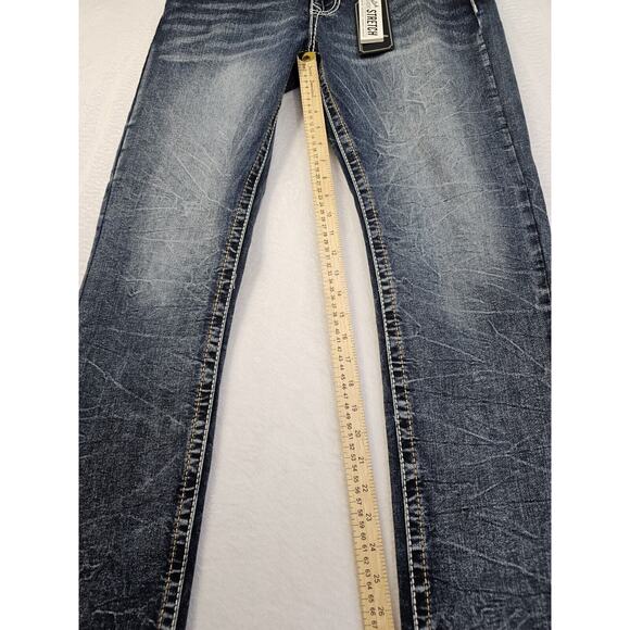 True Luck Jeans Slim Fit Men's Sz 34x30‎ Medium Wash Embroided Flap Pockets Nwt. - Picture 9 of 10